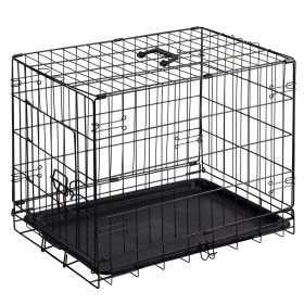 Dog Crate, 30 Inch Medium Folding Metal Wire Pet Single Door Dog Cage with Divider Panel and Plastic Leak Proof Pan Tray, Outdoor