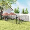 Large Outdoor Dog Kennel with 2 Rooms, Rotating & Adjustable Height Bowls, 13.5' x 9.4' x 5.1'