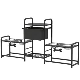 3 Height Adjustable Dog Bowl Stand Oxford Fabric With Features Four  Bowls, Toy Bin Basket (Option: BLACK)