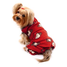 Silly Monkey Front Sleeveless Fleec Pajamas (Color: Burgundy, size: L)