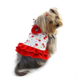 Soft Knit Cotton Cherries Dress w/Shoulder Ties (Color: Red/White, size: M)