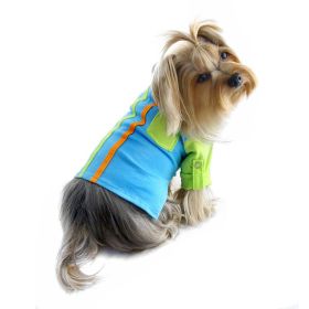 Knit Cotton Contrast Shirt with Roll (Color: Green/Blue, size: XL)