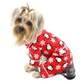 Penguins & Snowflake Flannel PJ with 2 Pockets (Red) (Color: Red, size: S)