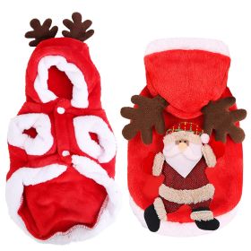 Pet Christmas Clothes Santa Claus Reindeer Antlers Costume Winter Outfit New Year Coat For Small Medium Dogs Cats Available in S/M/L/XL (Color: Red, size: small)